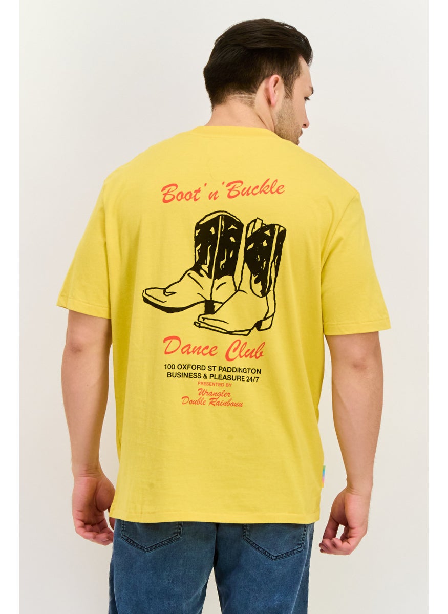 Men Crew Neck Short Sleeves Graphic Print T-Shirt, Yellow