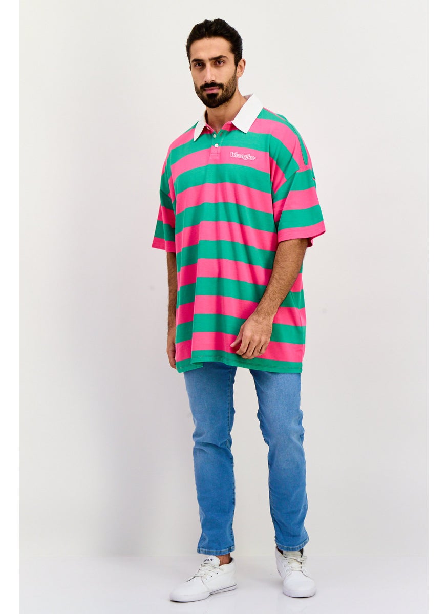 Men Regular Fit Stripe Polo Shirt, Green
