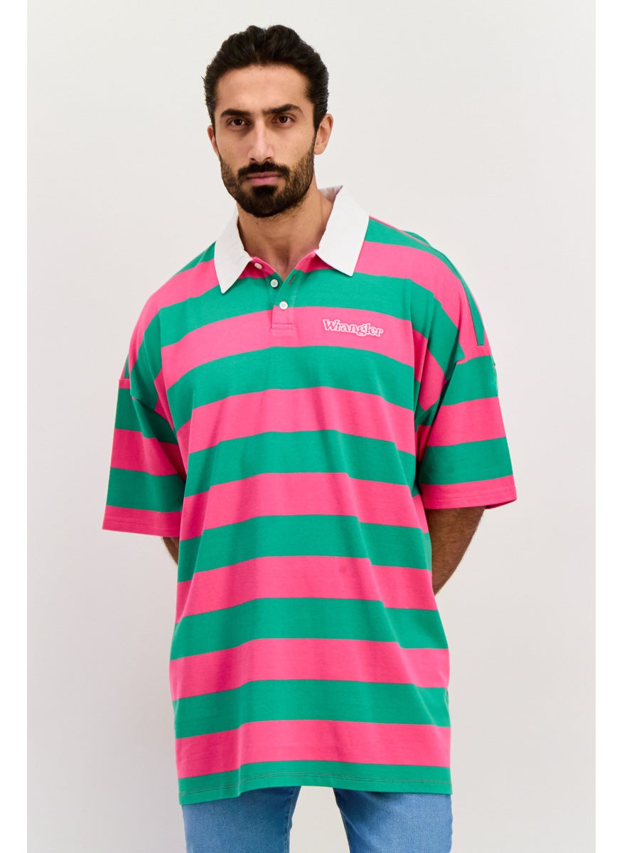 Men Regular Fit Stripe Polo Shirt, Green