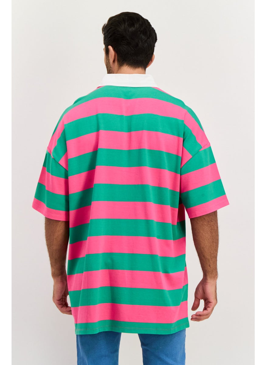 Men Regular Fit Stripe Polo Shirt, Green