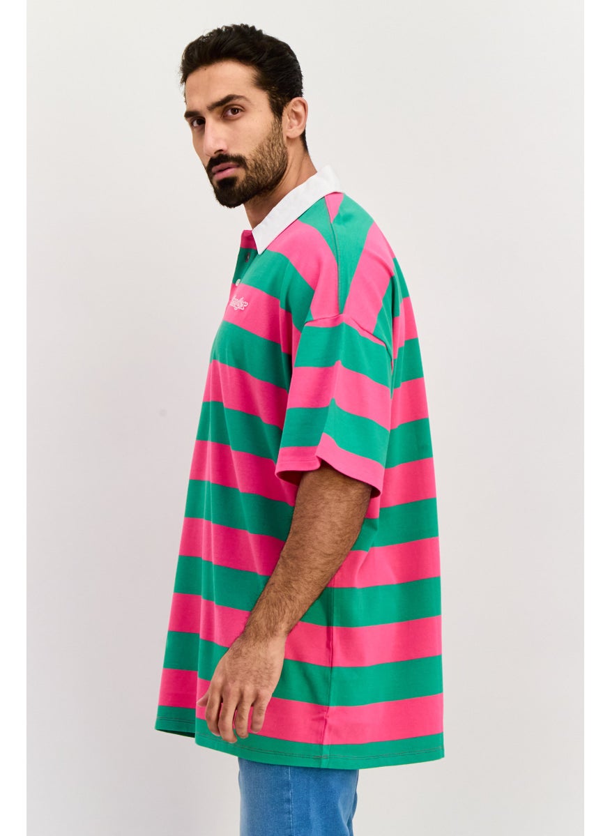 Men Regular Fit Stripe Polo Shirt, Green
