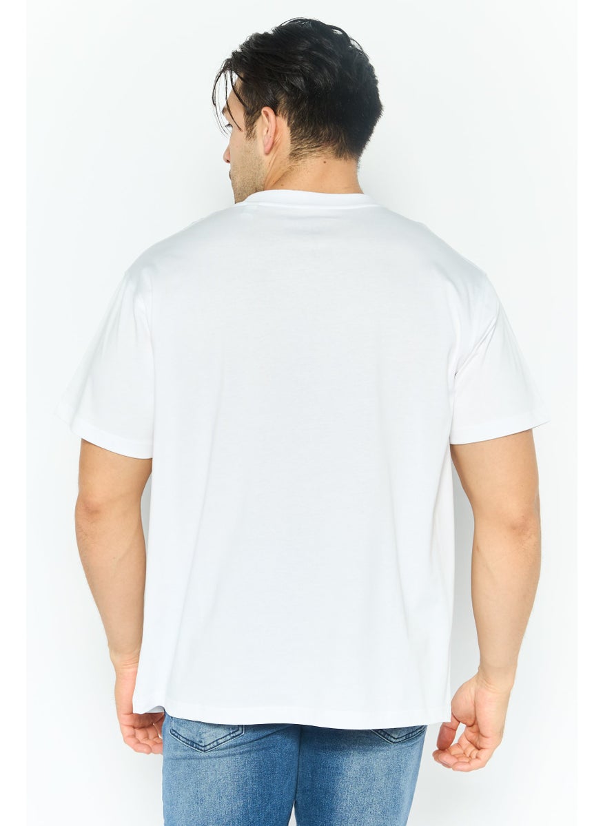 Men Crew Neck Short Sleeve Brand Logo T Shirt, White