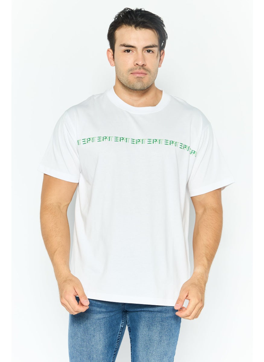 Men Crew Neck Short Sleeve Brand Logo T Shirt, White