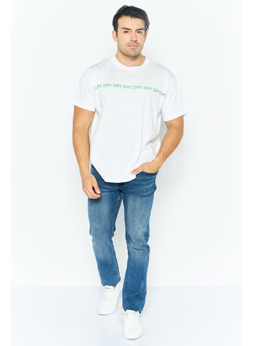 Men Crew Neck Short Sleeve Brand Logo T Shirt, White