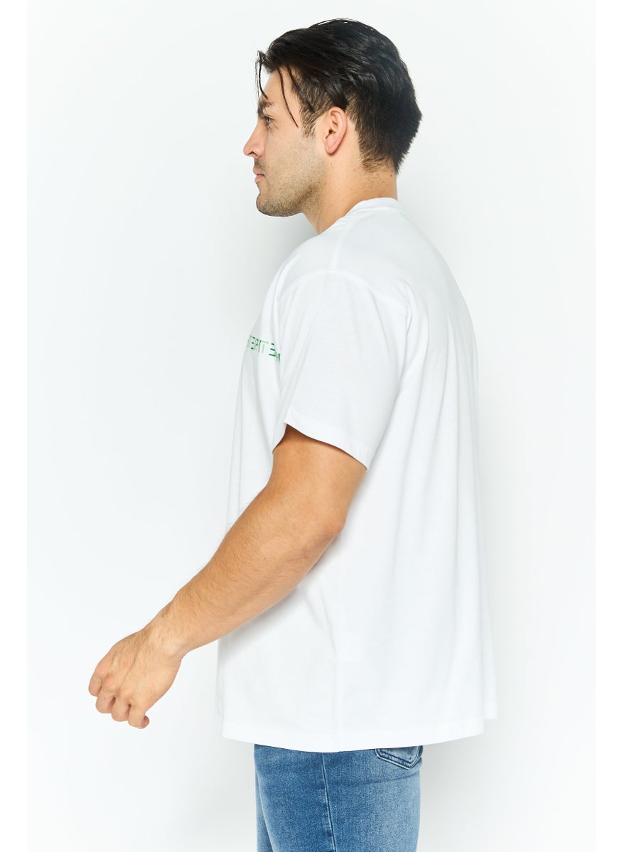 Men Crew Neck Short Sleeve Brand Logo T Shirt, White