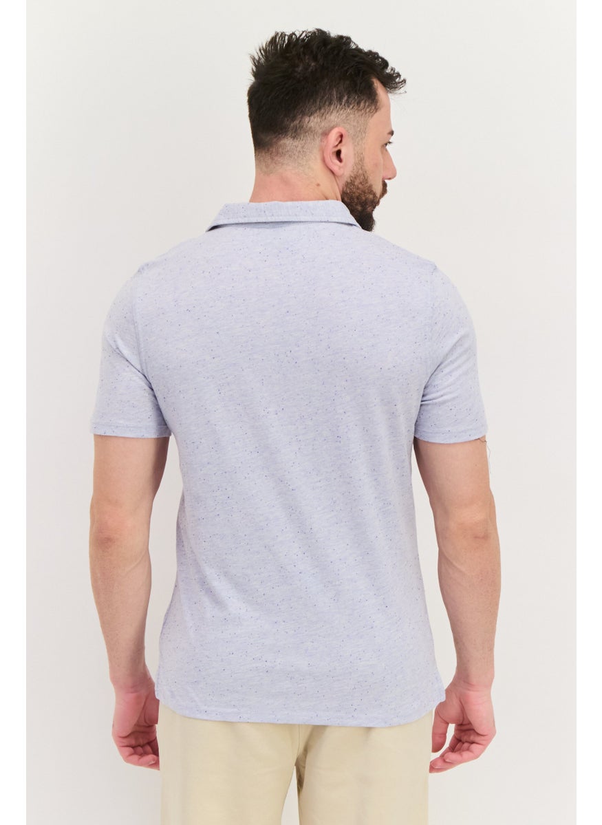 Men Regular Fit Heather Short Sleeve Polo Shirt, Heather Blue