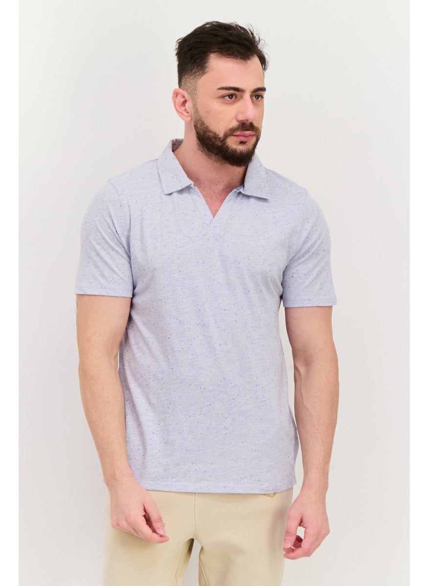 Men Regular Fit Heather Short Sleeve Polo Shirt, Heather Blue