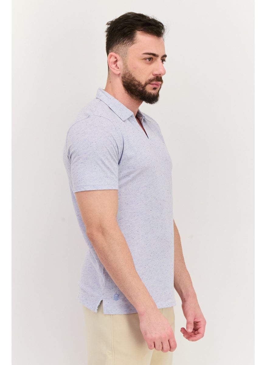 Men Regular Fit Heather Short Sleeve Polo Shirt, Heather Blue