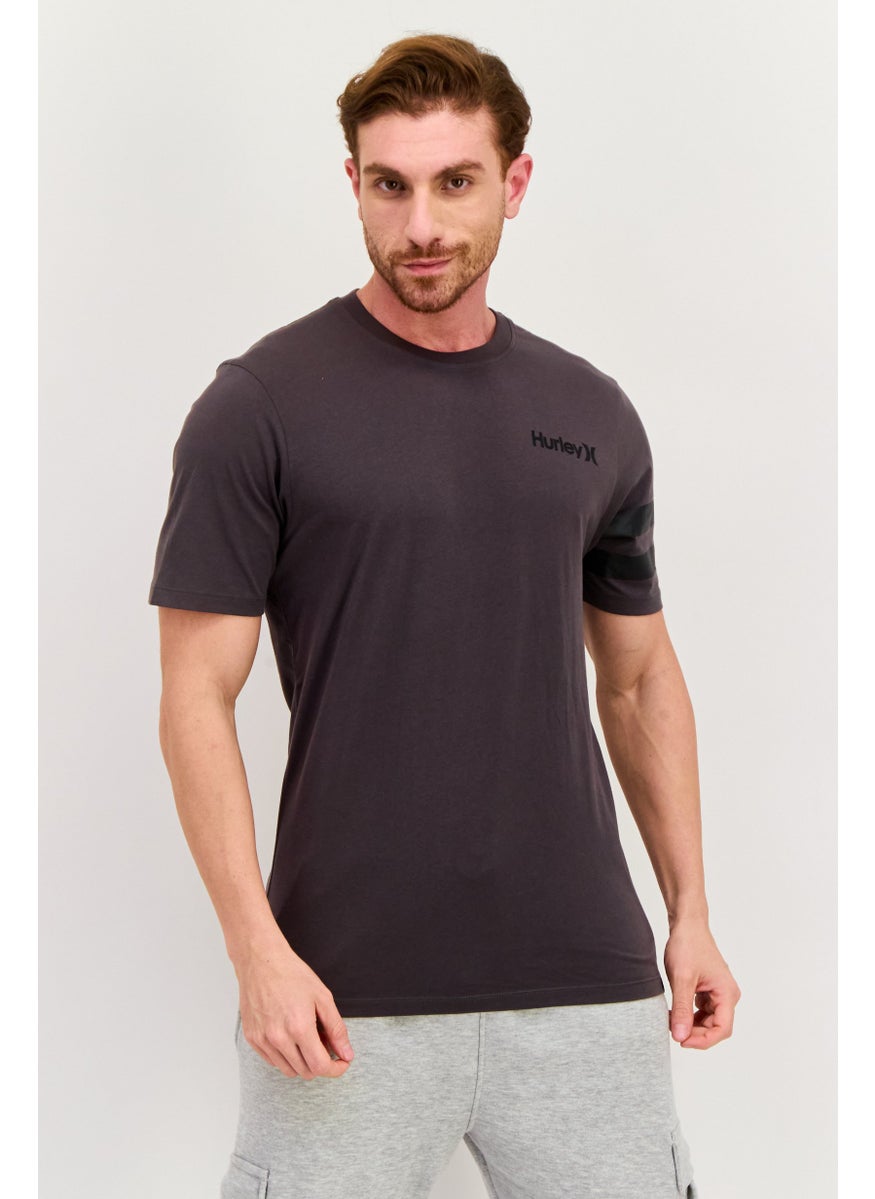 Men Crew Neck Short Sleeve Brand Logo T-Shirt, Dark Grey