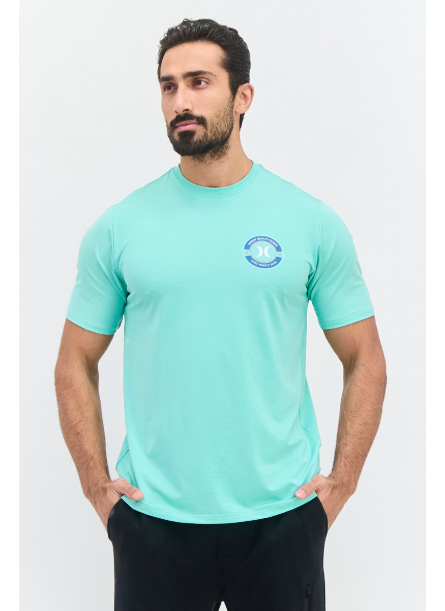 Men Sportswear Fit Brand Logo Short Sleeve Outdoor T-shirts, Turquoise
