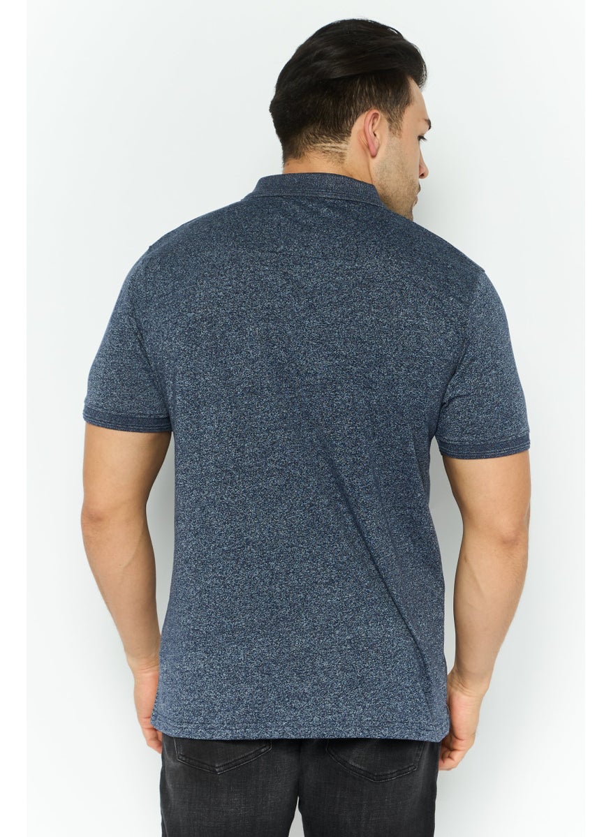 Men Regular Fit Short Sleeve Heather Polo Shirt, Navy