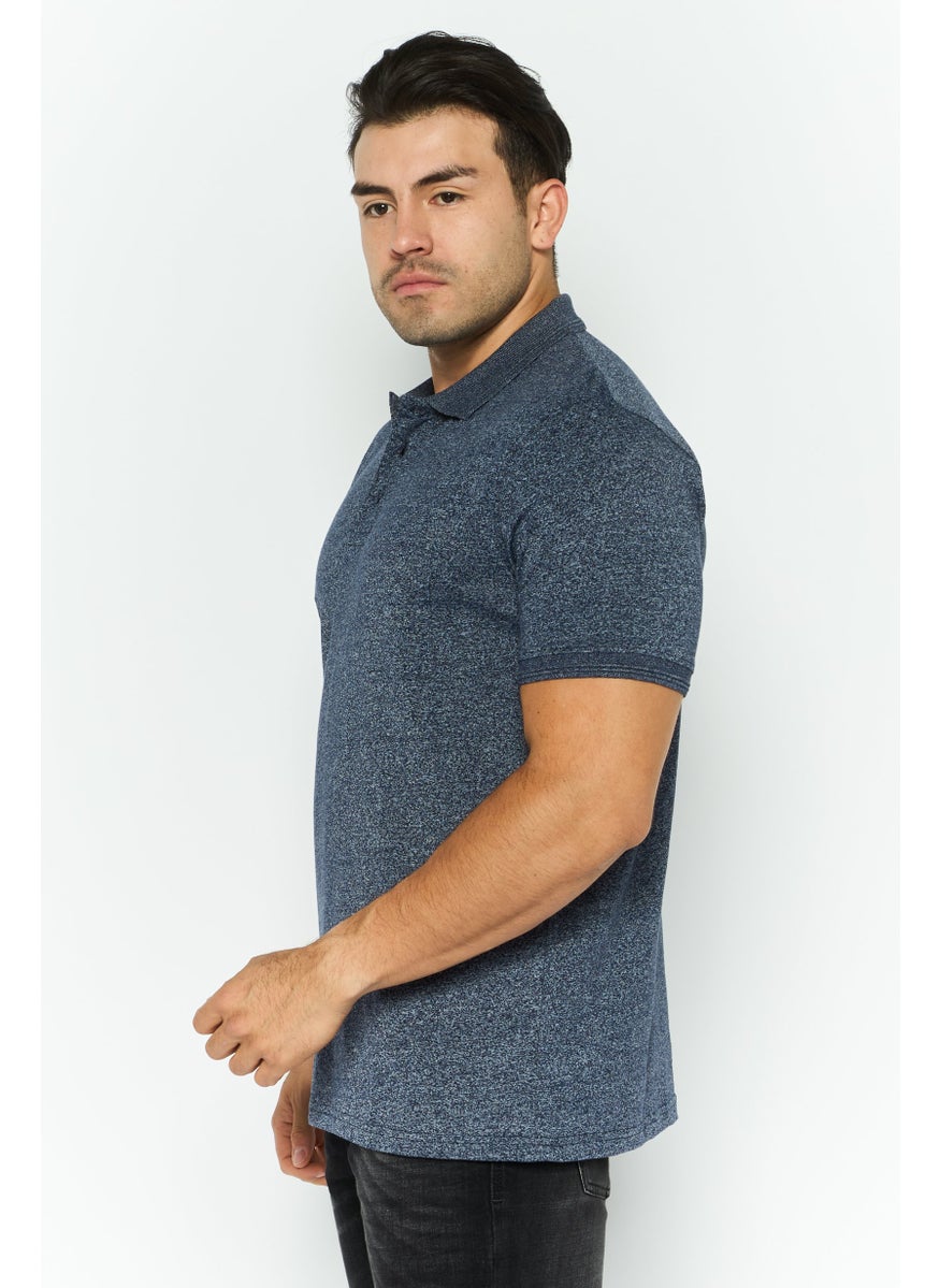 Men Regular Fit Short Sleeve Heather Polo Shirt, Navy