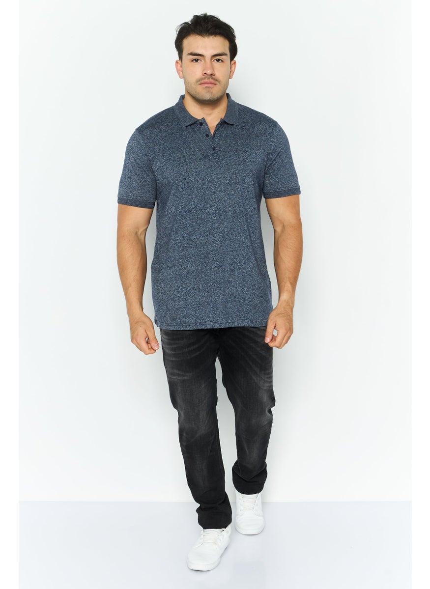 Men Regular Fit Short Sleeve Heather Polo Shirt, Navy