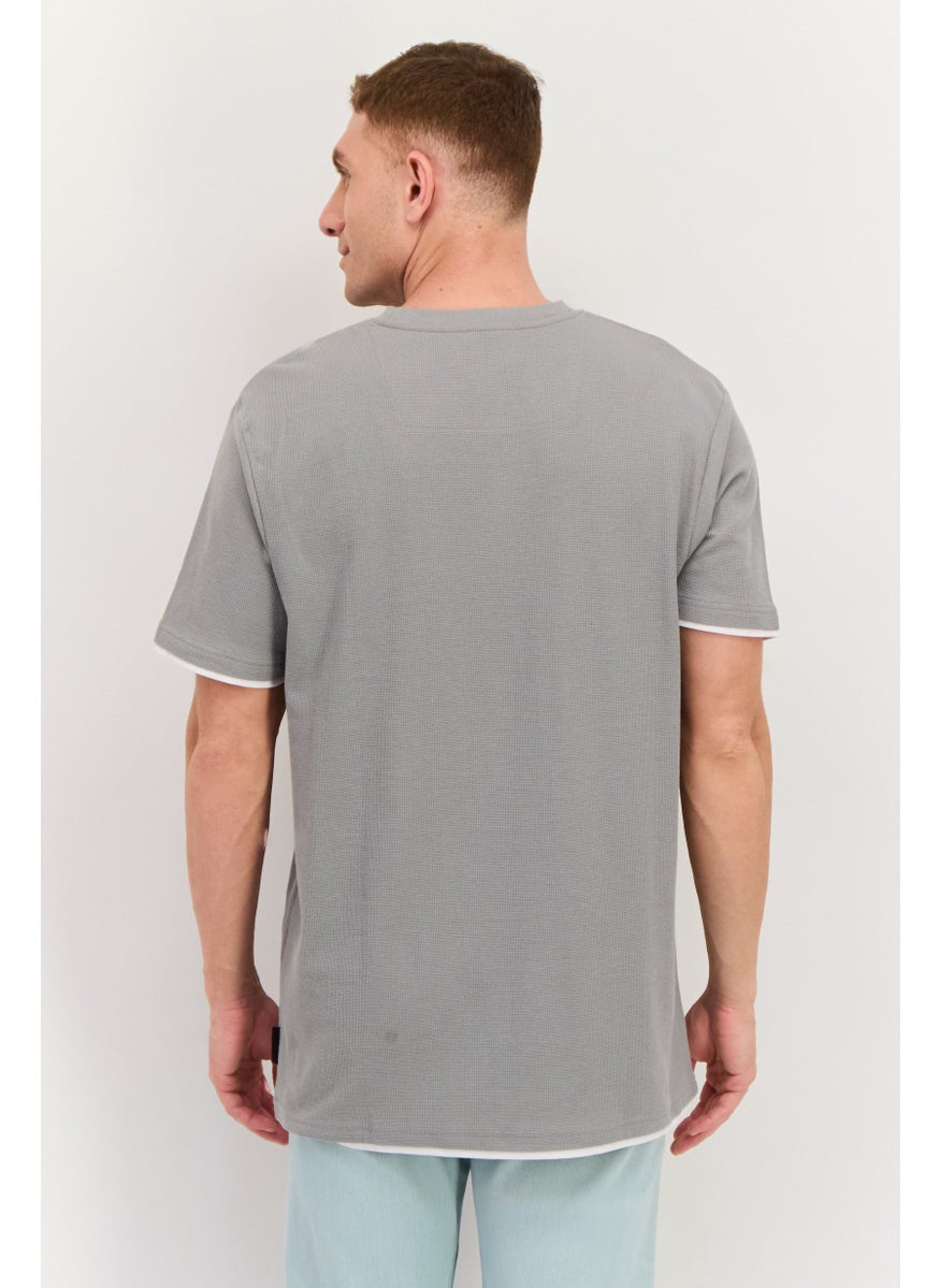 Men Crew Neck Short Sleeve Textured T Shirt, Grey
