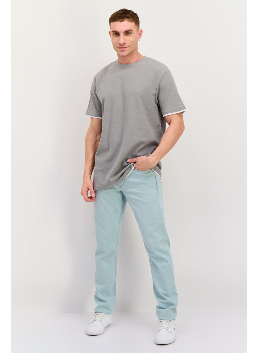 Men Crew Neck Short Sleeve Textured T Shirt, Grey