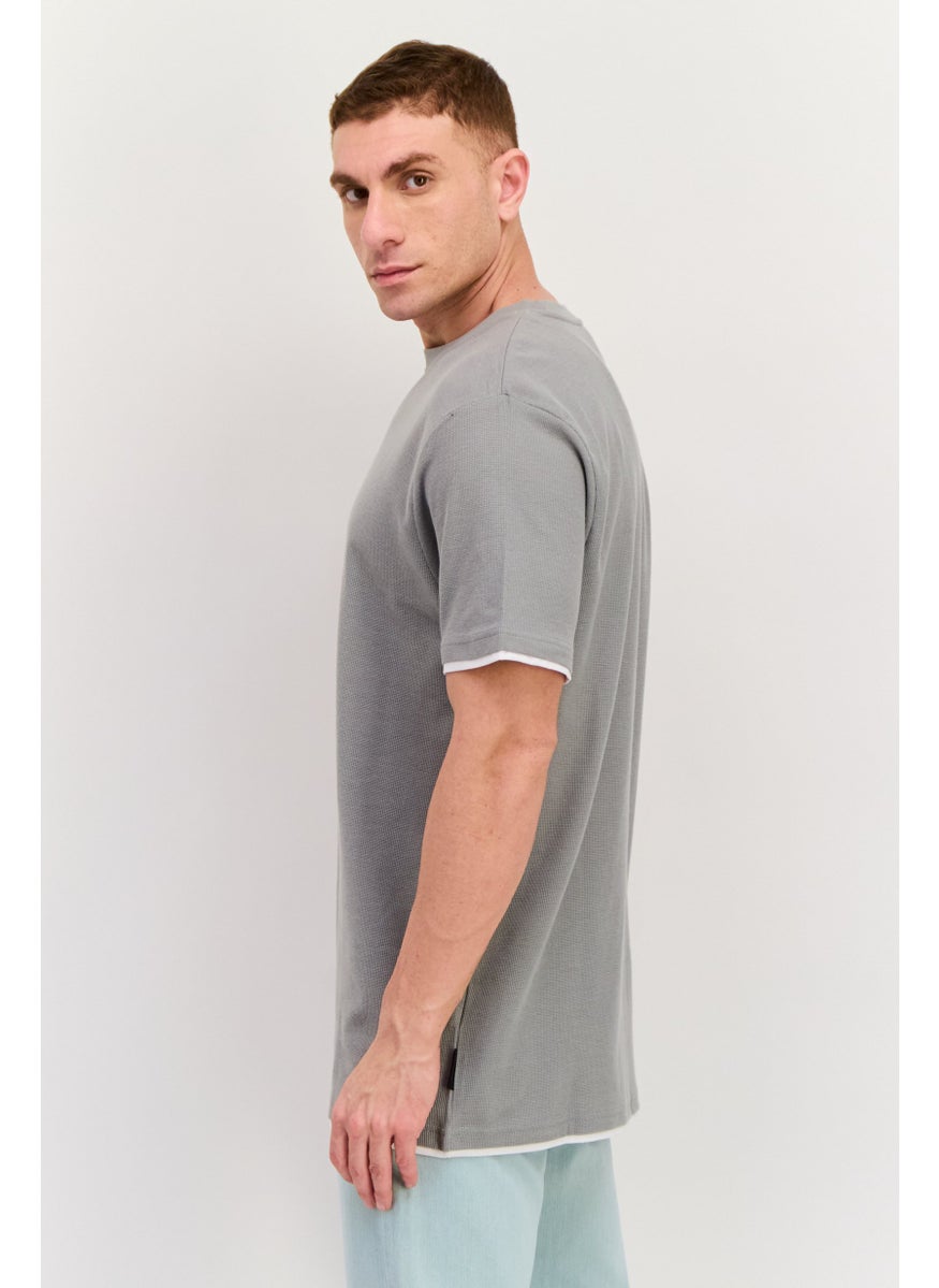 Men Crew Neck Short Sleeve Textured T Shirt, Grey