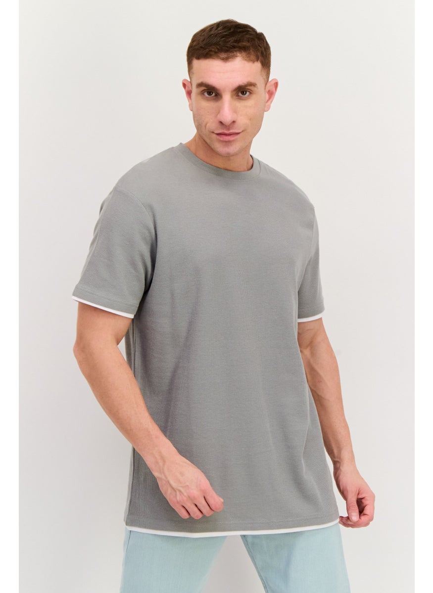 Men Crew Neck Short Sleeve Textured T Shirt, Grey