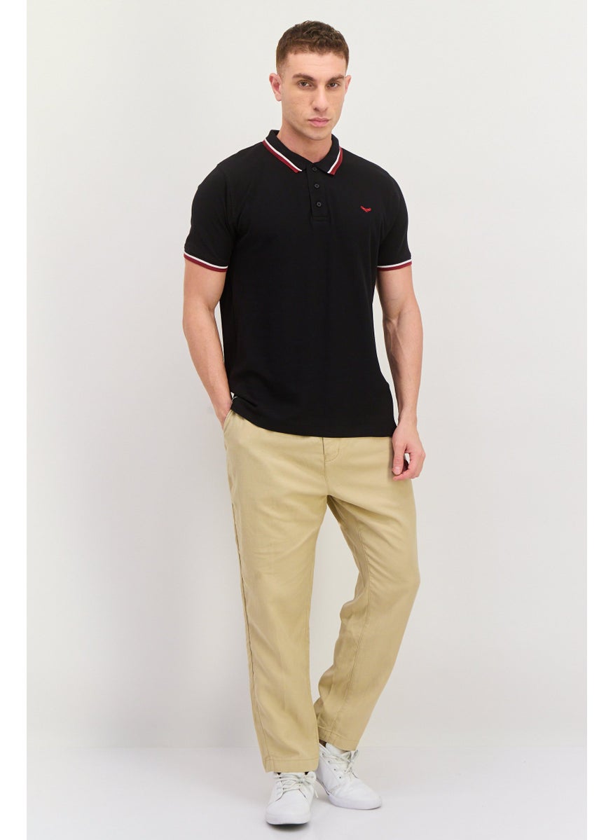 Men Regular Fit Embroidered Short Sleeves Polo, Black Combo