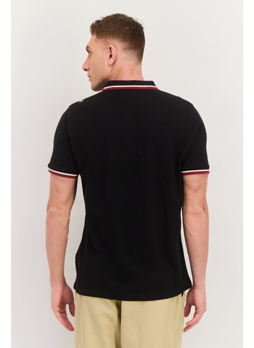 Men Regular Fit Embroidered Short Sleeves Polo, Black Combo