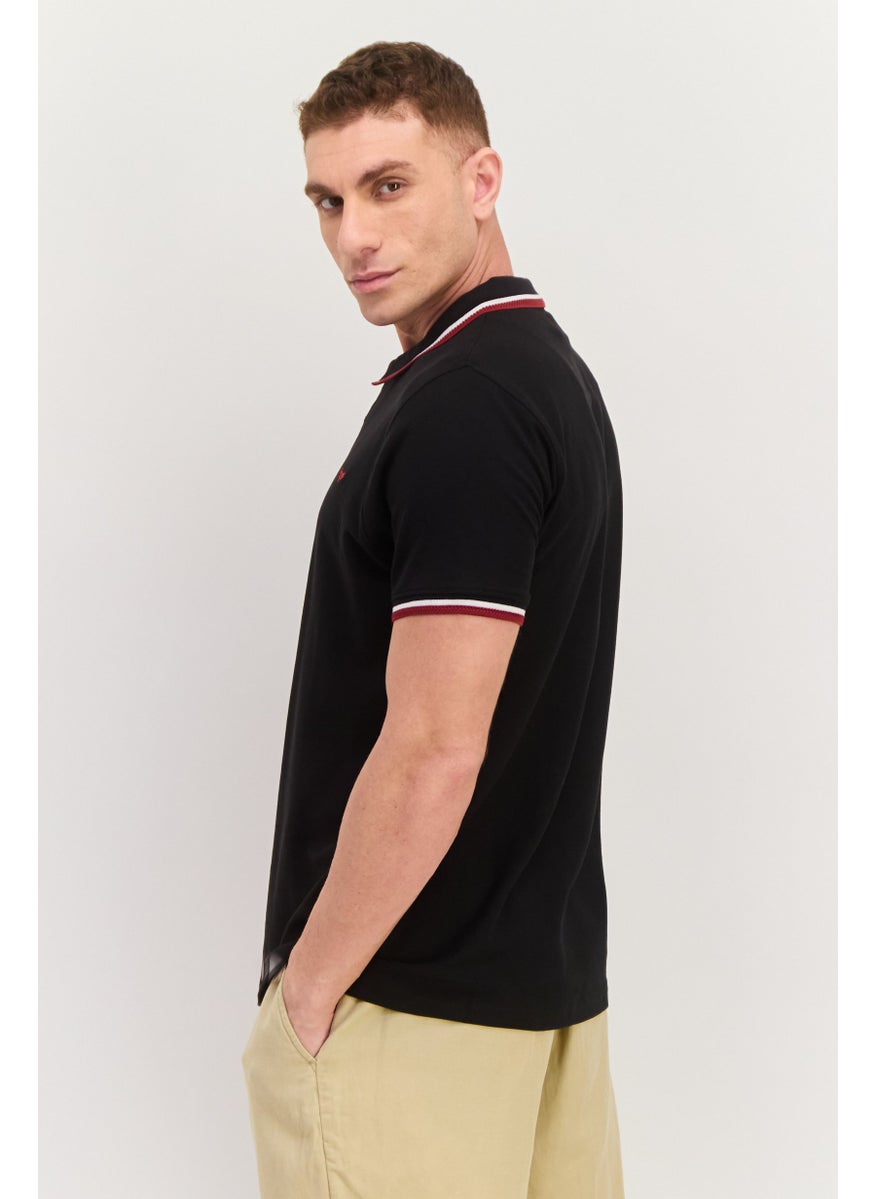 Men Regular Fit Embroidered Short Sleeves Polo, Black Combo