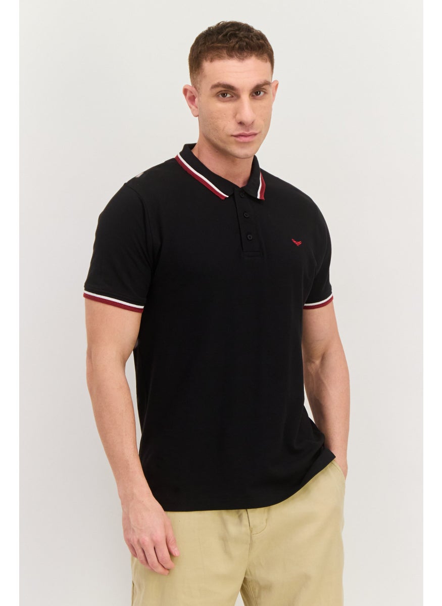 Men Regular Fit Embroidered Short Sleeves Polo, Black Combo