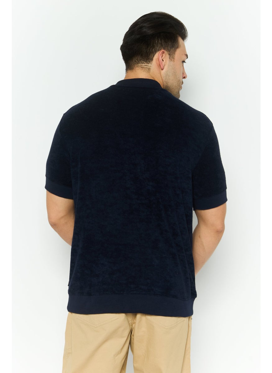 Men Crew Neck Short Sleeve Textured T Shirt, Navy