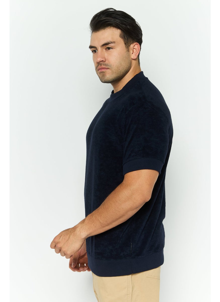 Men Crew Neck Short Sleeve Textured T Shirt, Navy