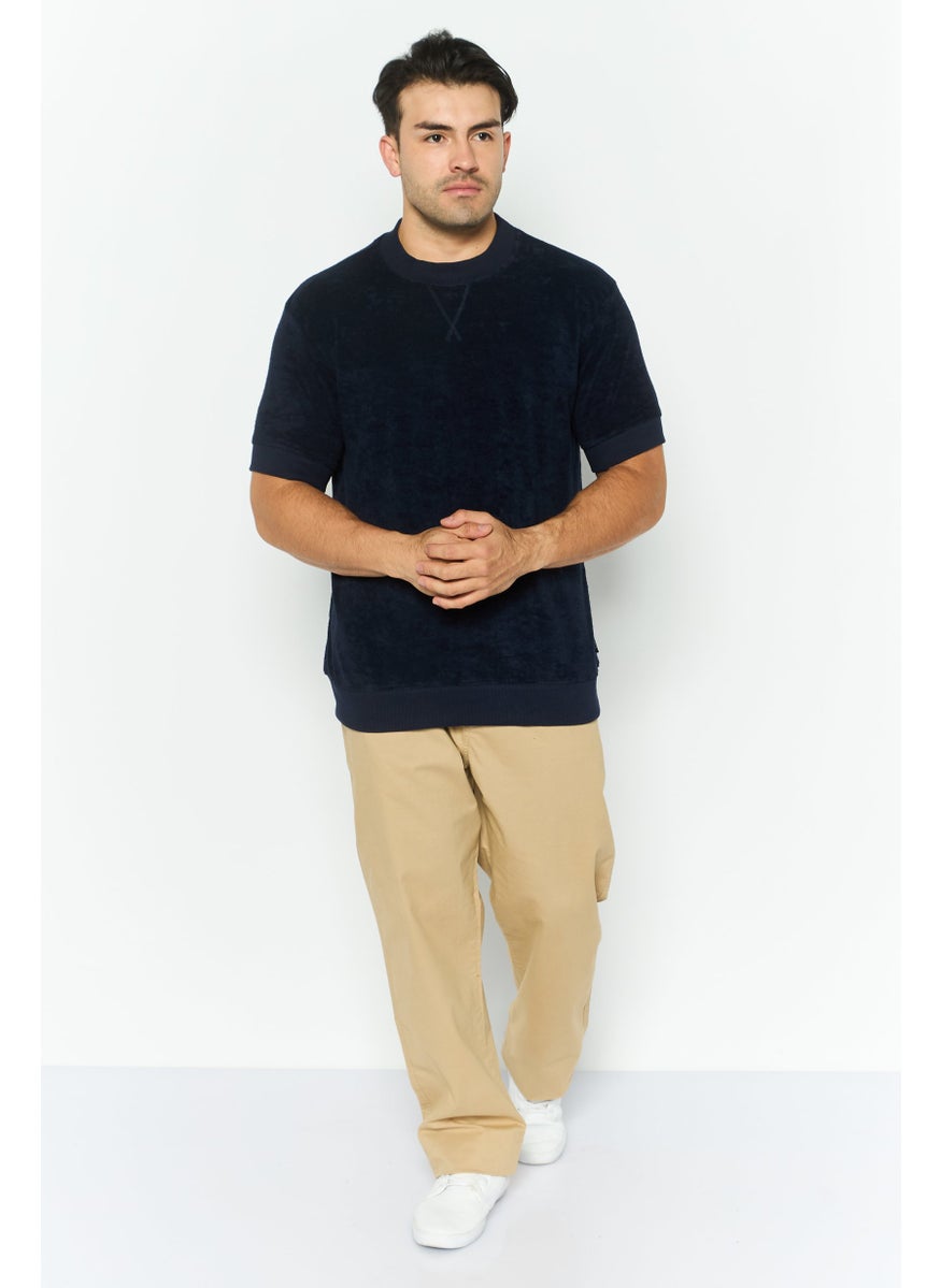 Men Crew Neck Short Sleeve Textured T Shirt, Navy