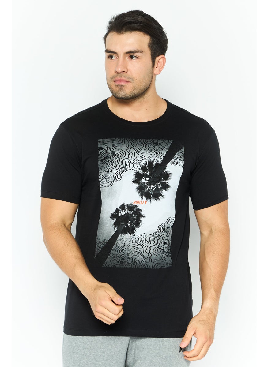 Men Sportswear Fit Short Sleeves Outdoor T-Shirt, Black