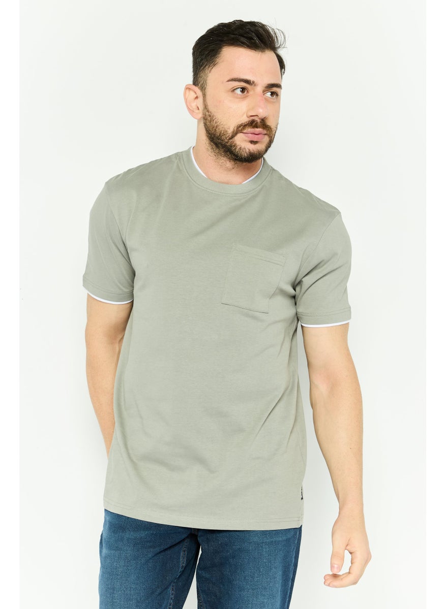Men Crew Neck Short Sleeve Solid T Shirt, Grey