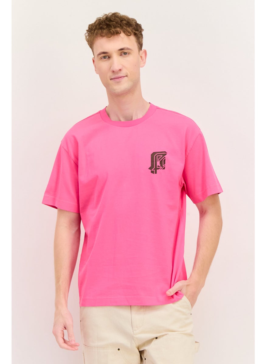 Men Crew Neck Short Sleeves Graphic Print T-Shirt, Pink