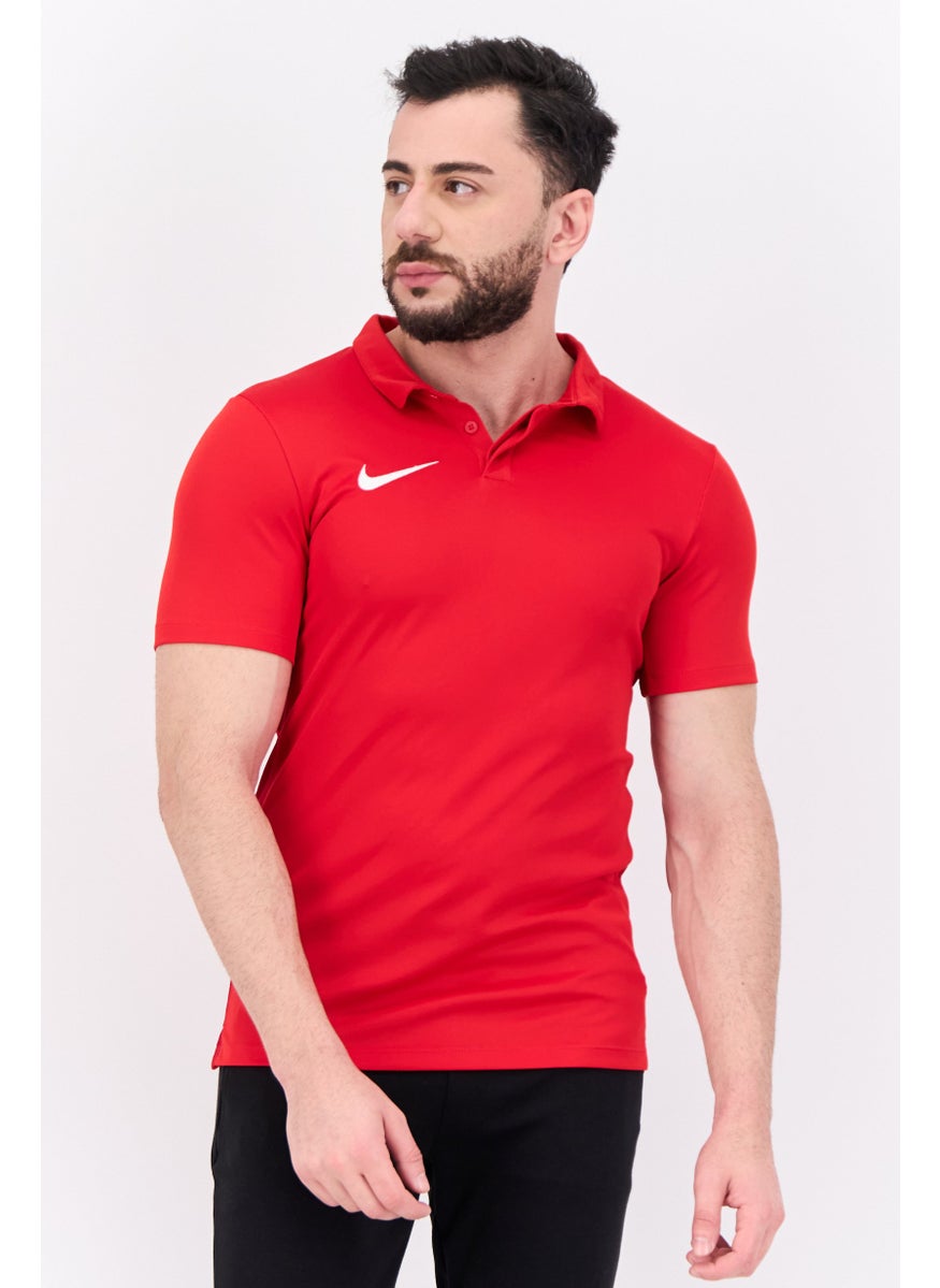 Men Dri Fit Short Sleeve Football Polo Shirts, Red