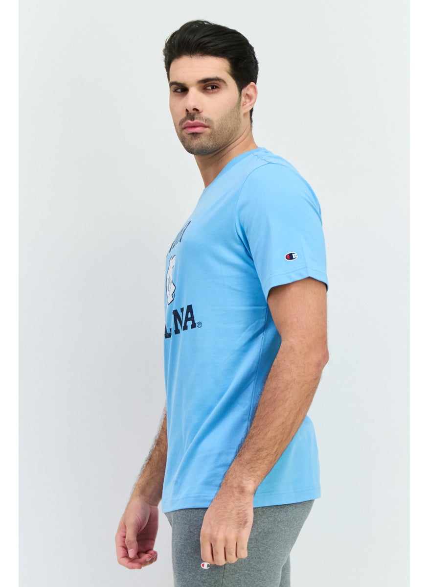 Men Sportswear Fit Short Sleeve Outdoor T Shirt, Light Blue
