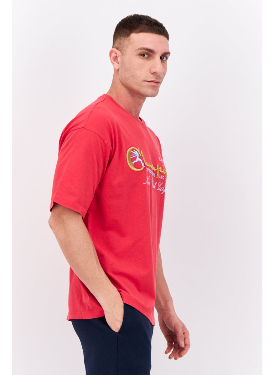 Men Sportswear Fit Short Sleeves Outdoor T-shirt, Red Combo