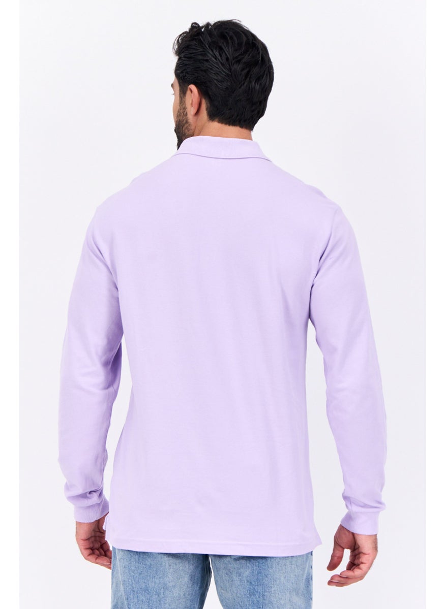 Men Regular Fit Solid Full Sleeves Polo, Lilac