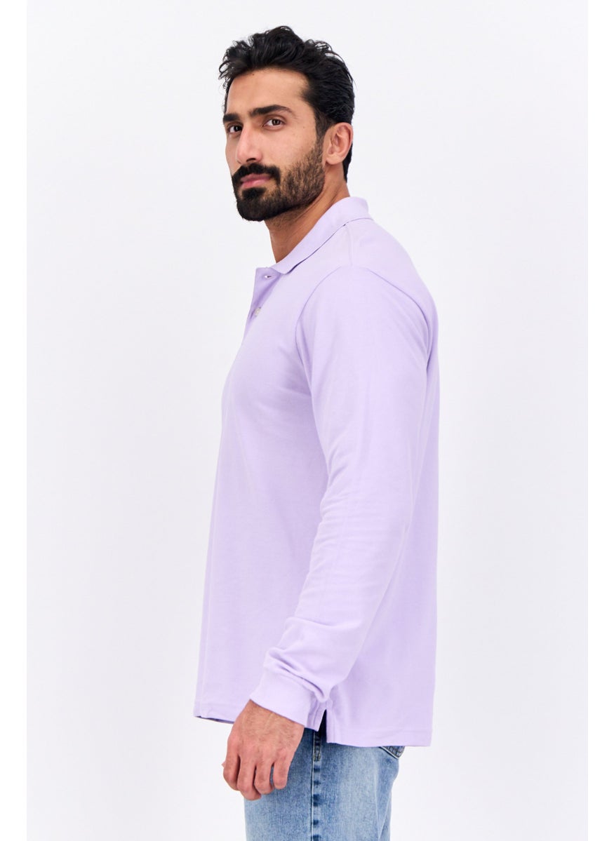 Men Regular Fit Solid Full Sleeves Polo, Lilac