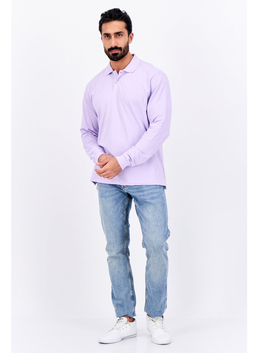 Men Regular Fit Solid Full Sleeves Polo, Lilac