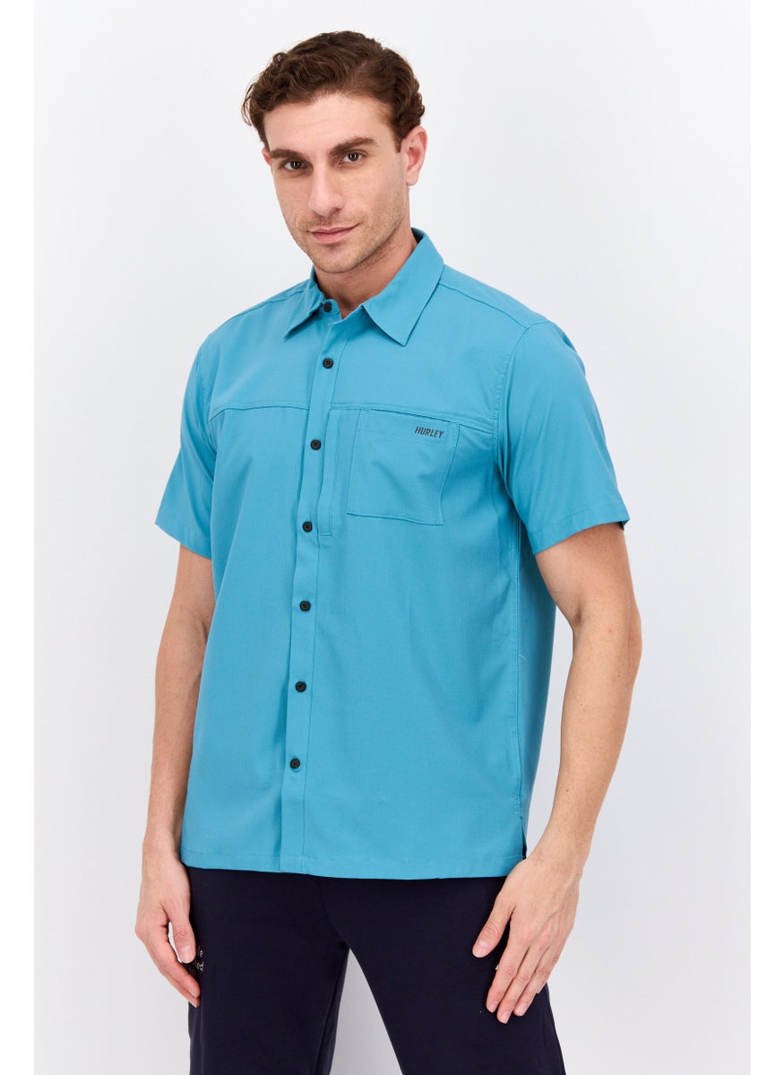 Men Sportswear Fit Brand Logo Short Sleeve Outdoor Gulf Shirts, Turquoise