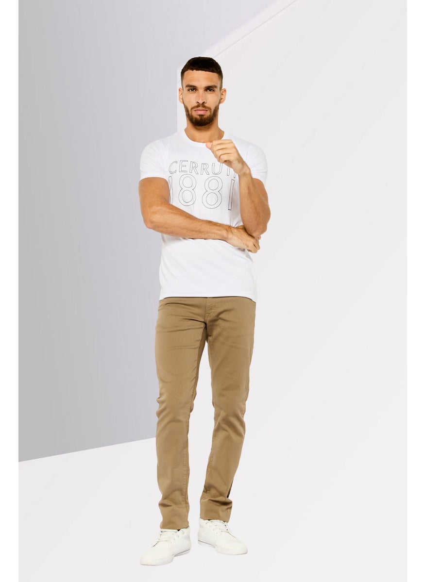 Men Crew Neck Short Sleeve Embroidered Logo T-Shirt, White