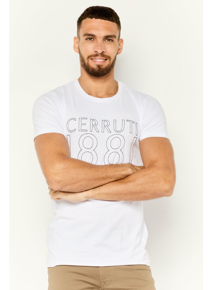 Men Crew Neck Short Sleeve Embroidered Logo T-Shirt, White