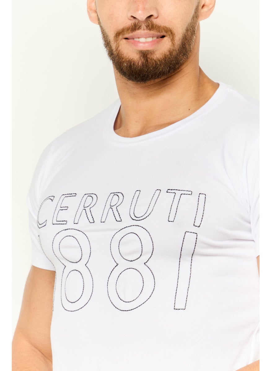 Men Crew Neck Short Sleeve Embroidered Logo T-Shirt, White