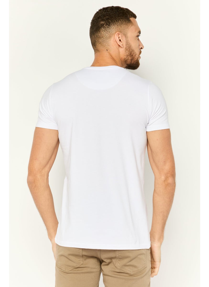 Men Crew Neck Short Sleeve Embroidered Logo T-Shirt, White