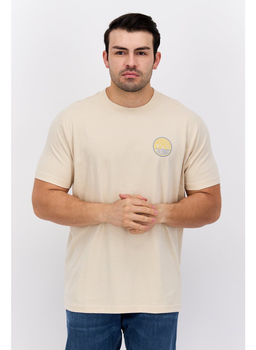 Men Crew Neck Short Sleeves Printed T-Shirt, Brown