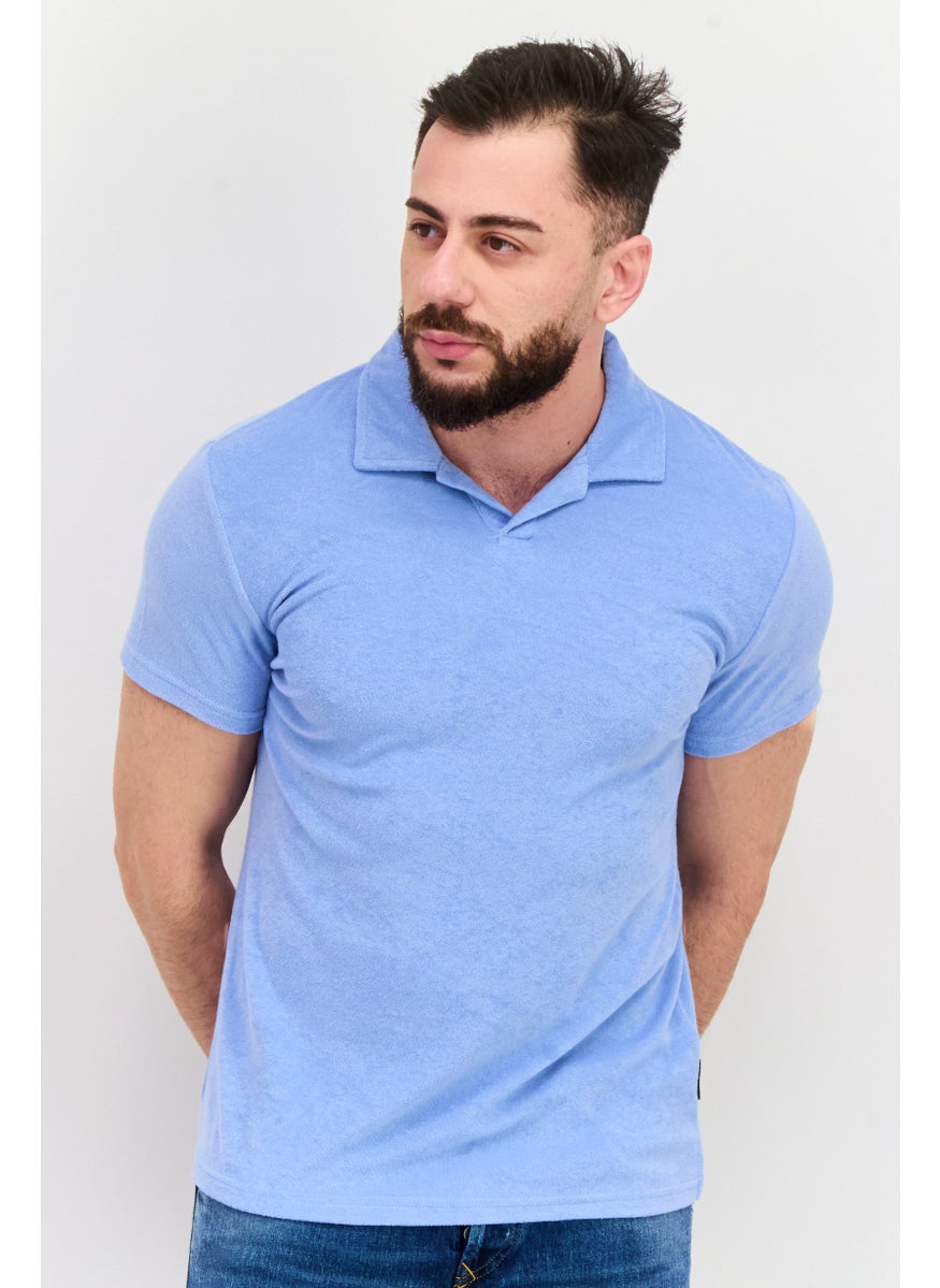 Men Regular Fit Short Sleeve Heather Polo Shirts, Blue
