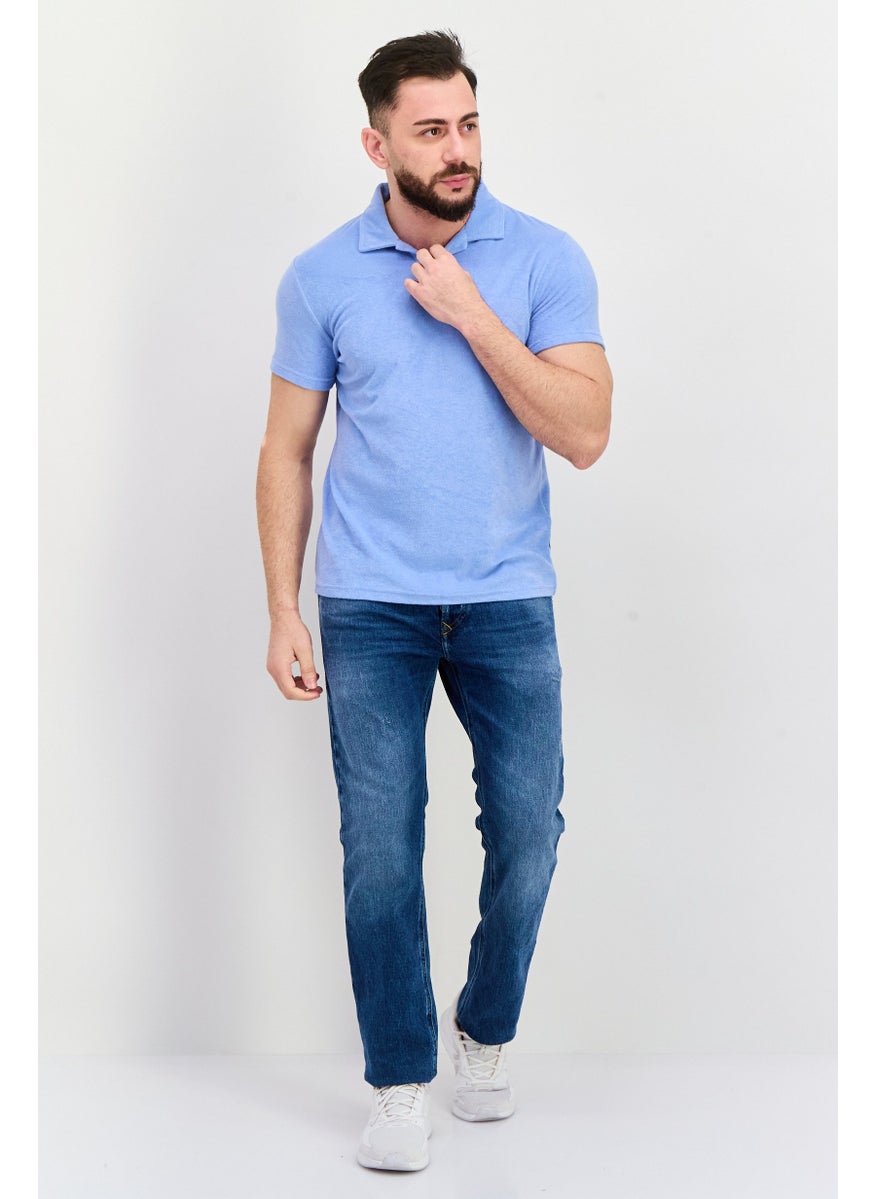 Men Regular Fit Short Sleeve Heather Polo Shirts, Blue