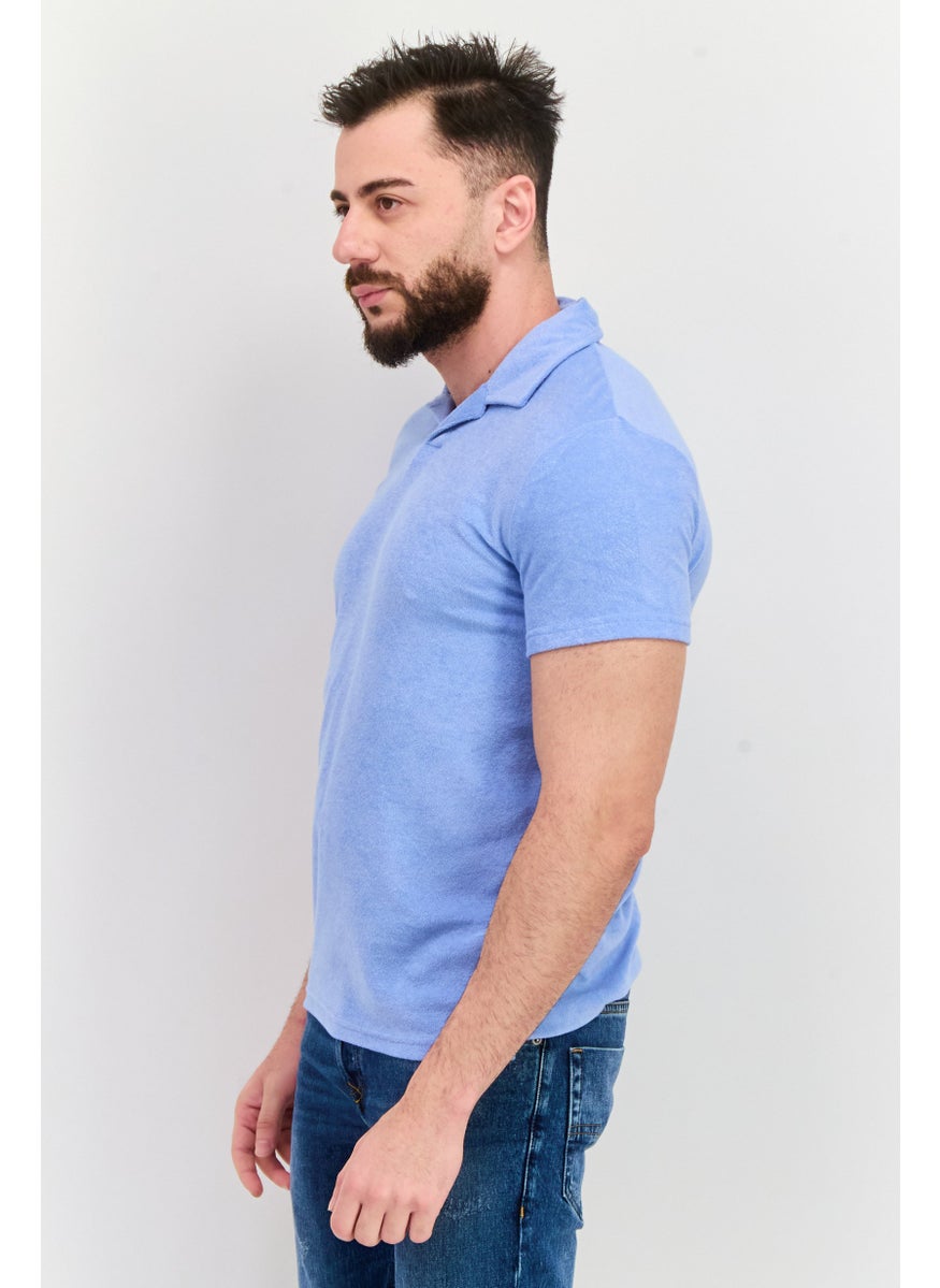 Men Regular Fit Short Sleeve Heather Polo Shirts, Blue