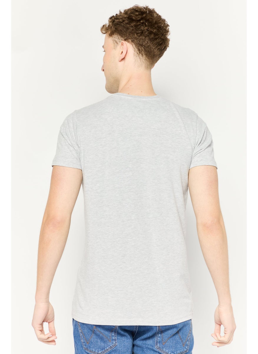 Men Crew Neck Short Sleeves Brand Logo T-Shirt, Grey