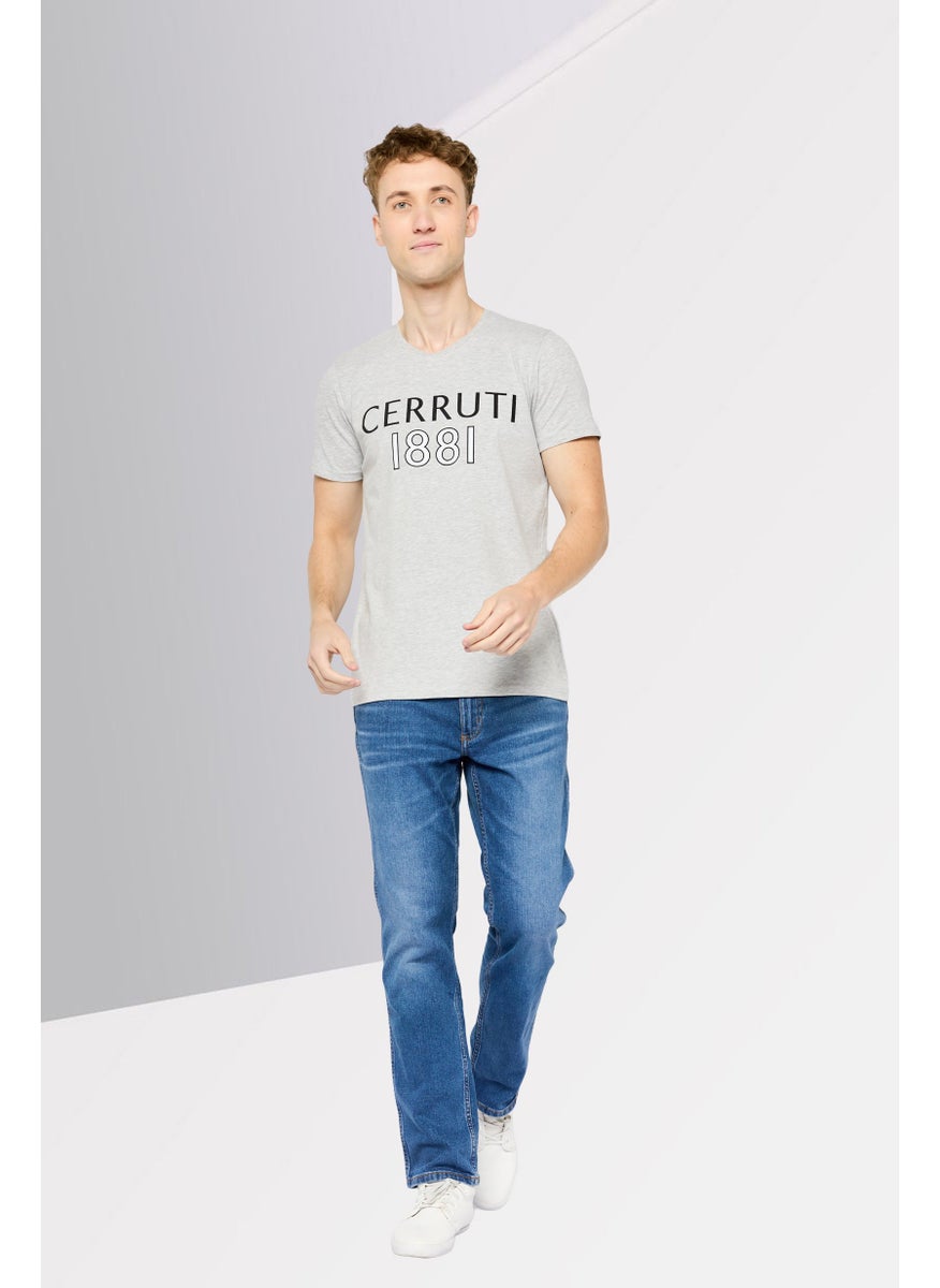 Men Crew Neck Short Sleeves Brand Logo T-Shirt, Grey
