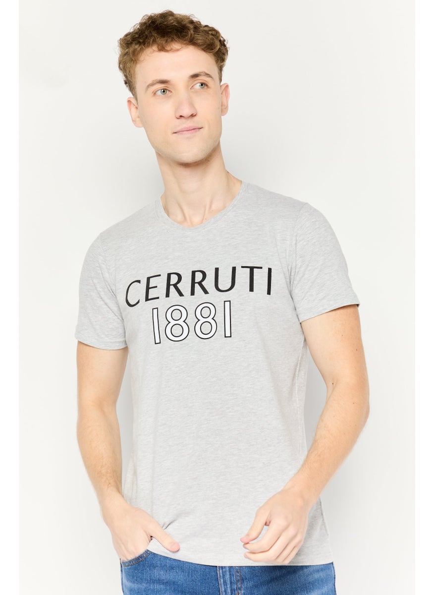 Men Crew Neck Short Sleeves Brand Logo T-Shirt, Grey