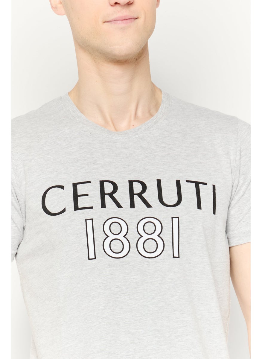 Men Crew Neck Short Sleeves Brand Logo T-Shirt, Grey